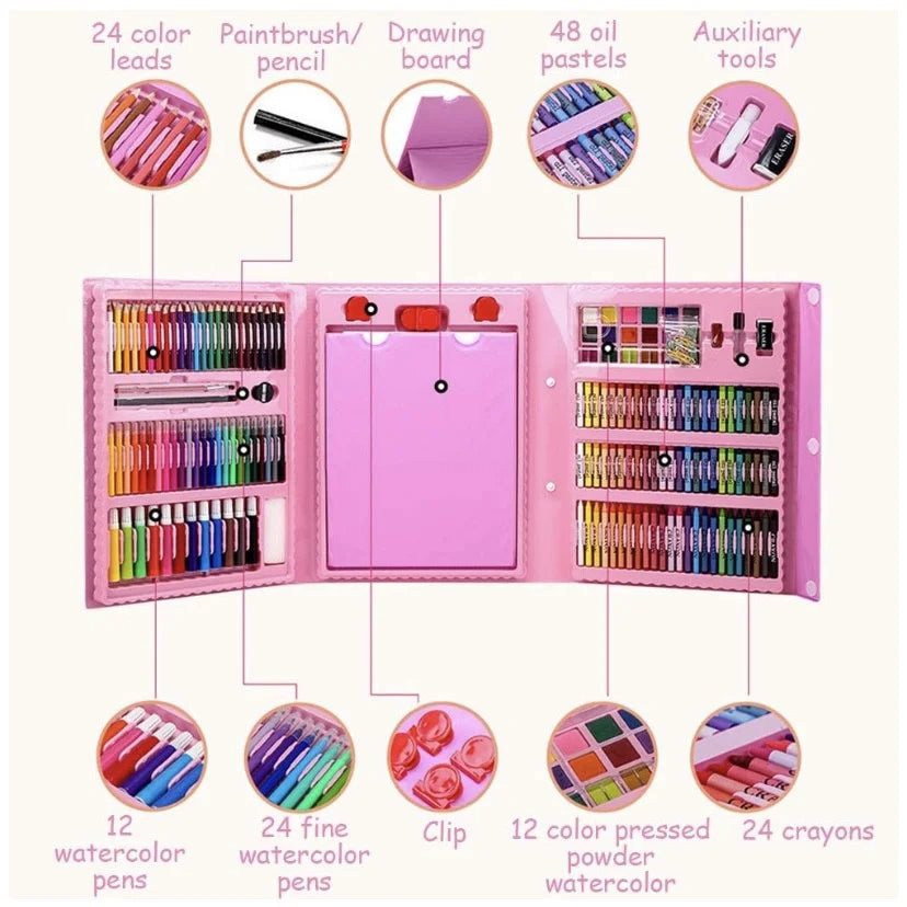 Set de Arte para Niños 208 Piezas 🎨 Maleta Creativa con Colores y Acuarelas