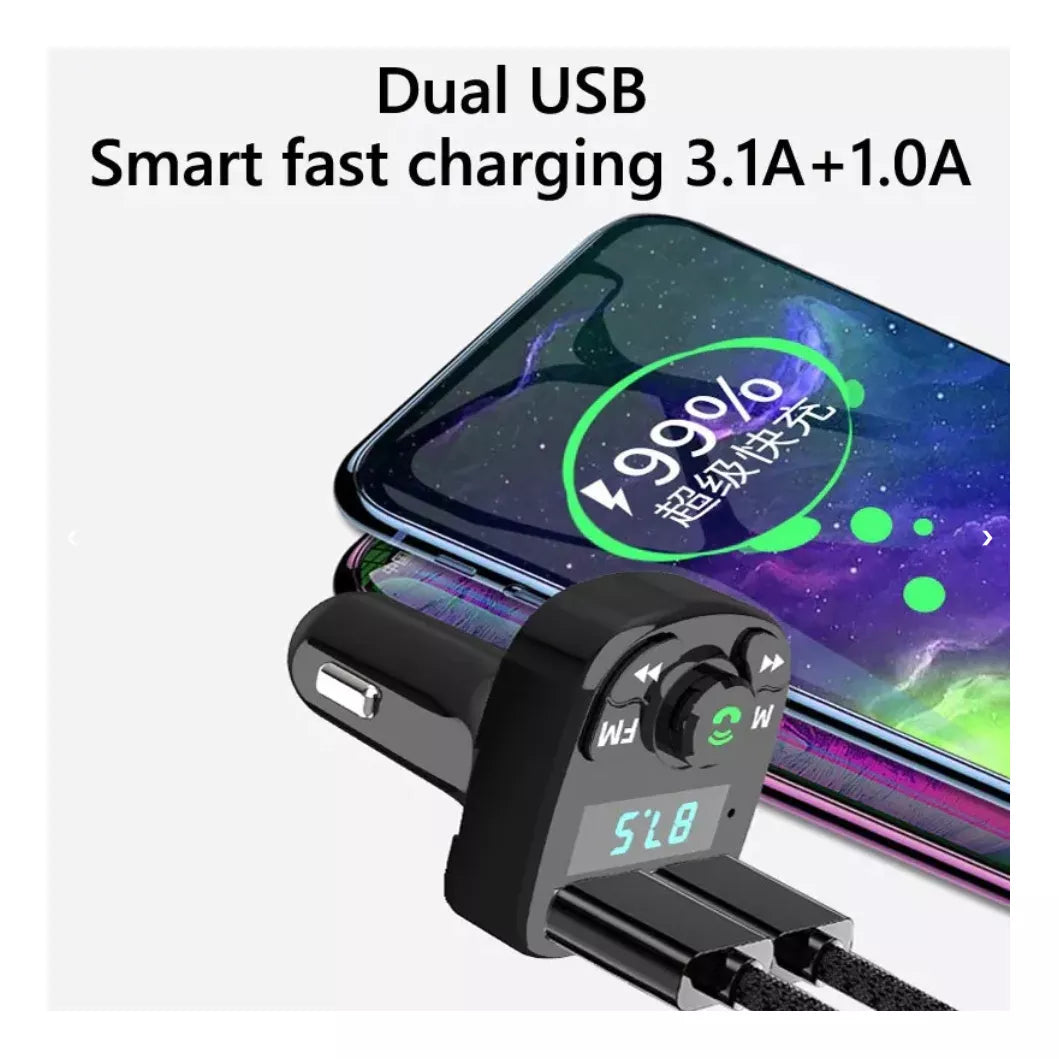 Transmisor Bluetooth 5.0 para Carro 🚗 Cargador Dual USB FM MP3