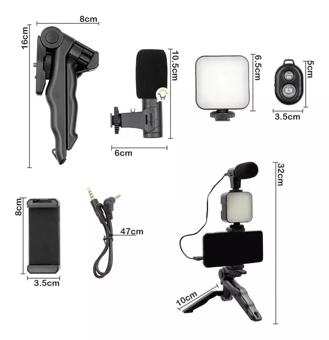Kit Estabilizador para Celular 🎥 Luz LED + Micrófono y Control