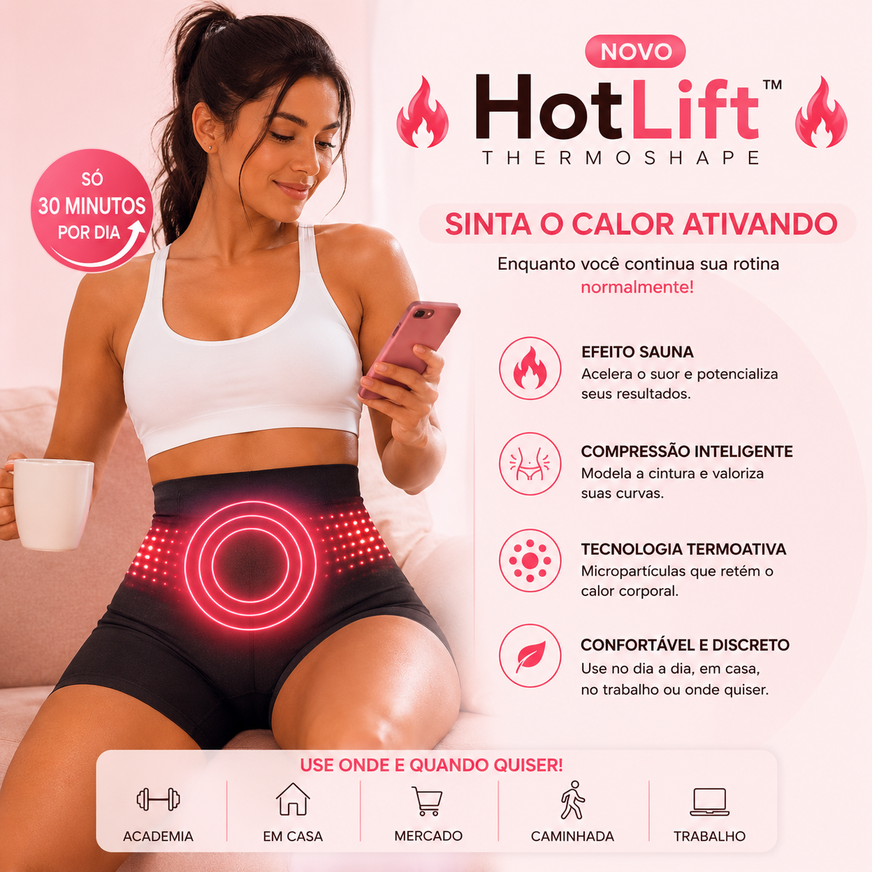 HotLift™ ThermoShape — Shorts de Efeito Sauna com Compressão Térmica e Micropartículas Ativas