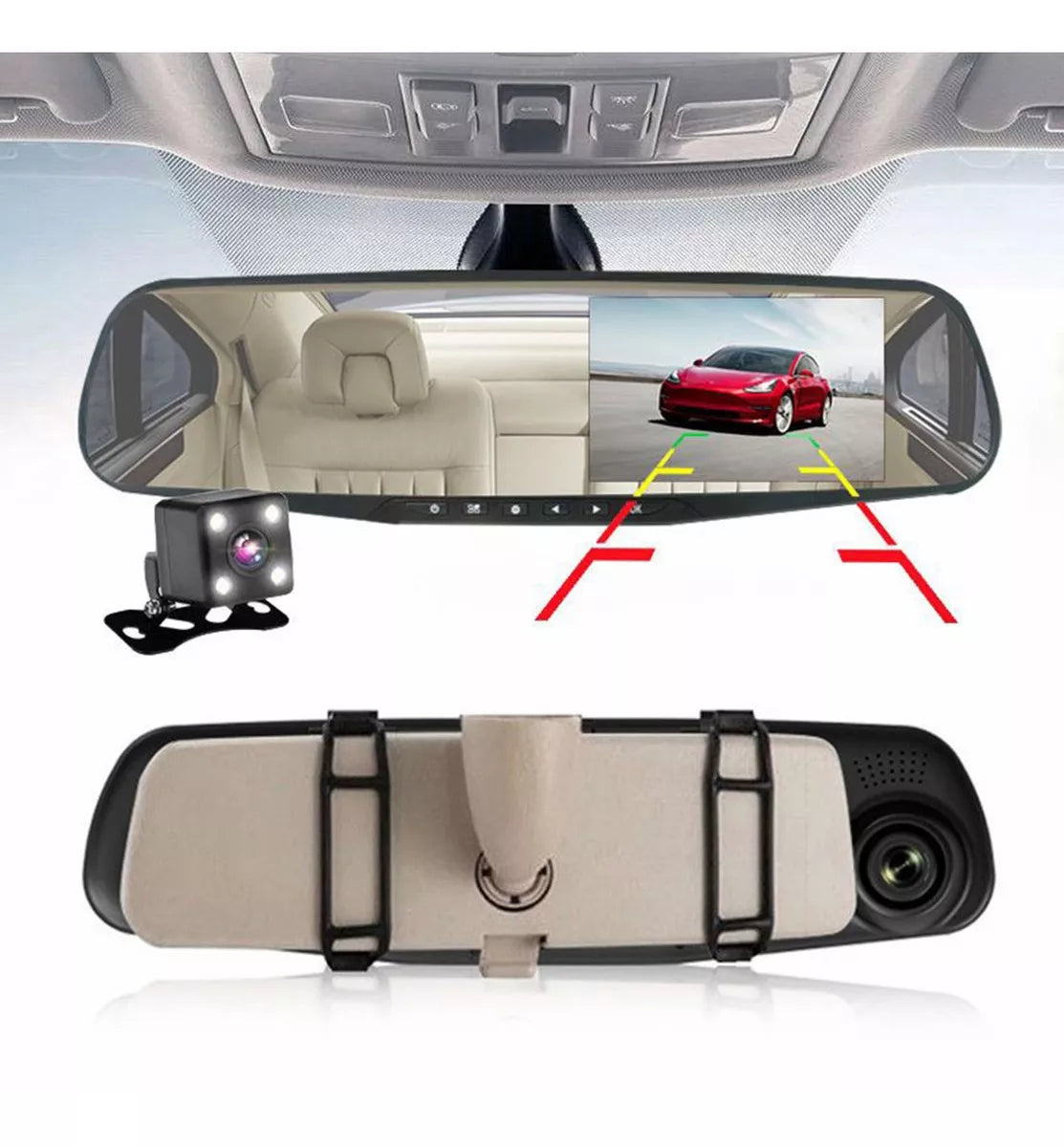 Cámara Dual para Carro Tipo Espejo Retrovisor – Visión Frontal y Reversa 🚗