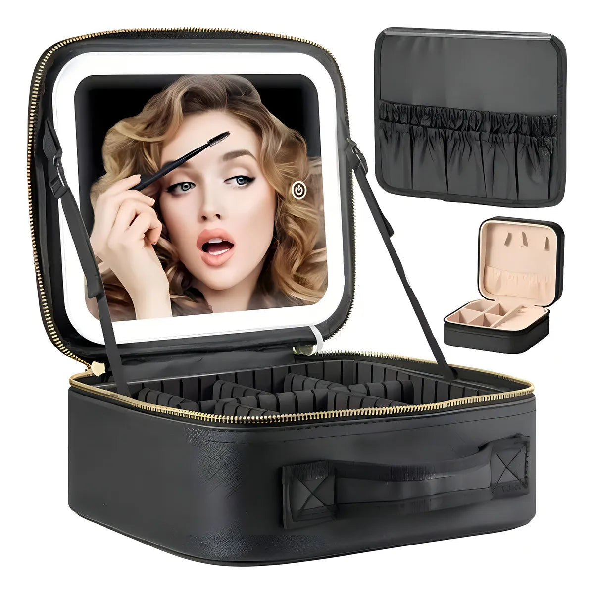 Bolsa Cosmética con Espejo y Luz LED 💄 Organizador de Maquillaje para Viaje