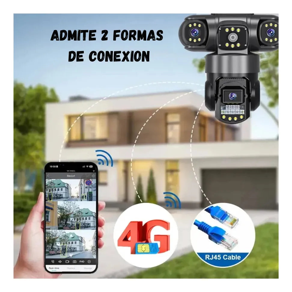 Cámara de Seguridad Exterior 3 Lentes PTZ 📷 Visión 360° con Zoom 10X y WiFi