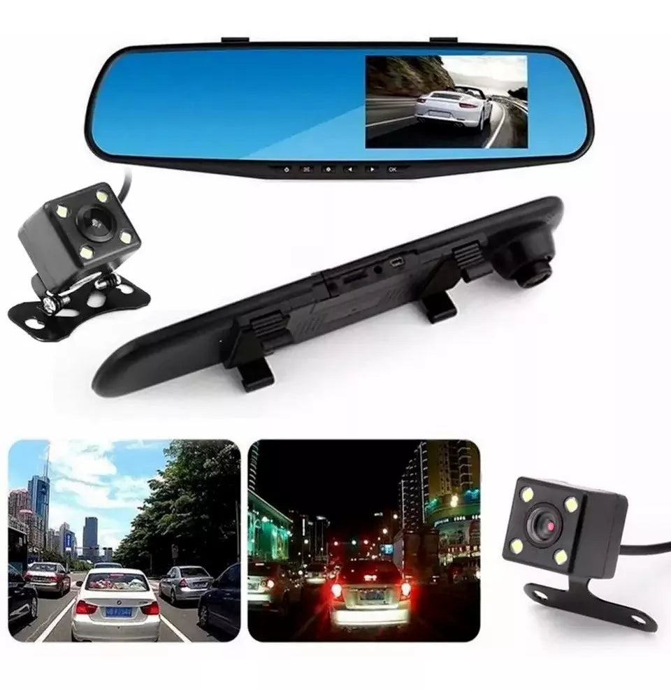 Cámara Dual para Carro Tipo Espejo Retrovisor – Visión Frontal y Reversa 🚗