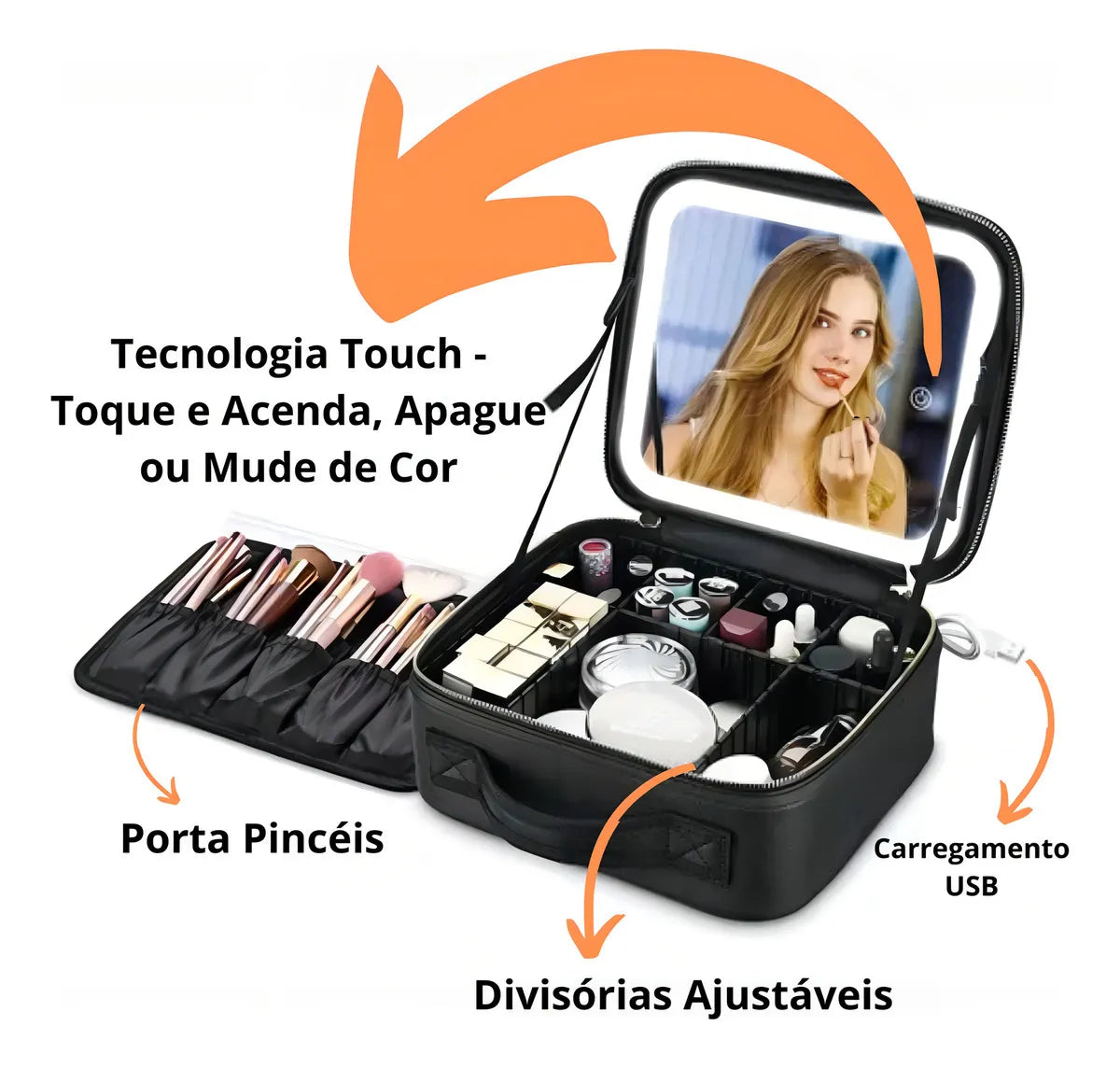 Bolsa Cosmética con Espejo y Luz LED 💄 Organizador de Maquillaje para Viaje