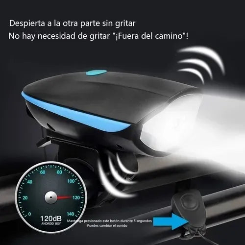 Luz para Bicicleta con Pito 🔊 Linterna Recargable 250 Lumens para Mayor Seguridad