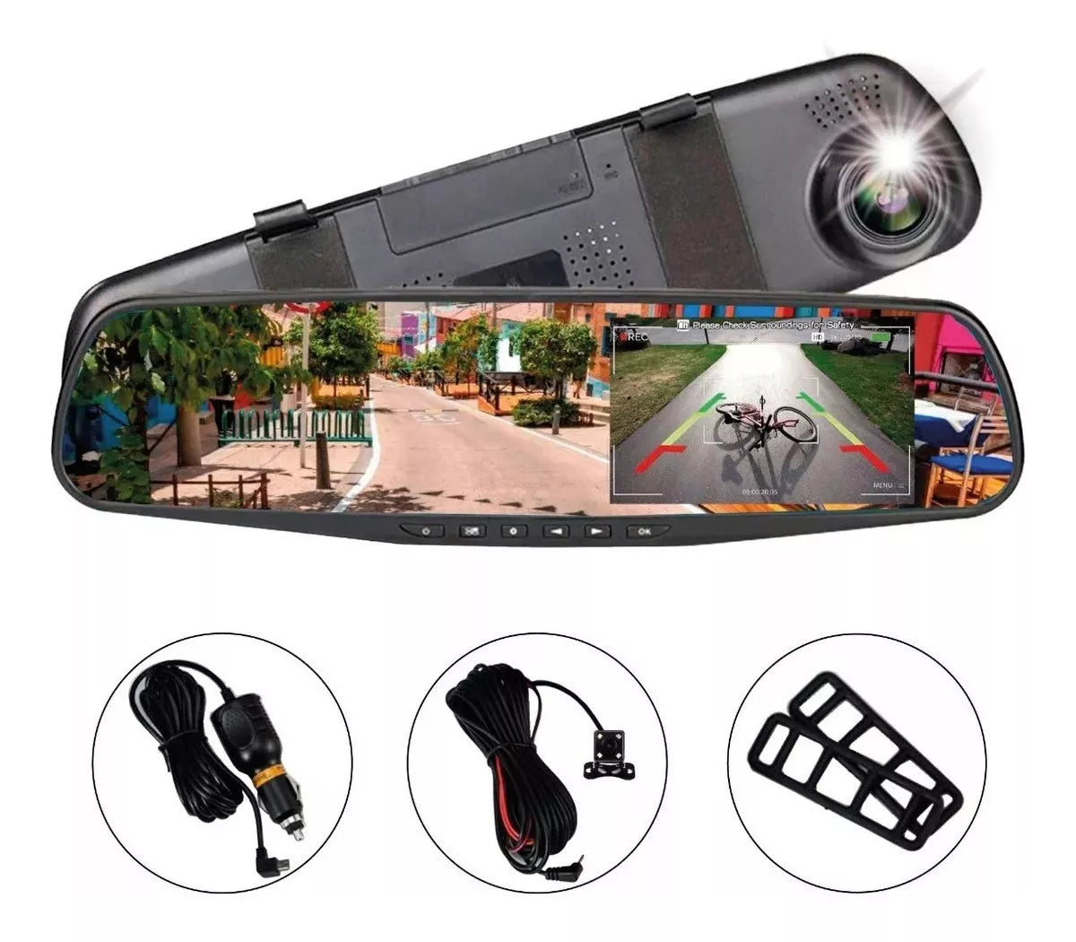 Cámara Dual para Carro Tipo Espejo Retrovisor – Visión Frontal y Reversa 🚗