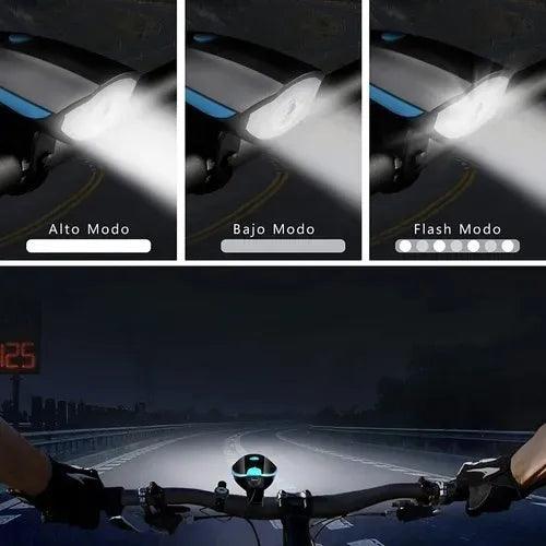 Luz para Bicicleta con Pito 🔊 Linterna Recargable 250 Lumens para Mayor Seguridad