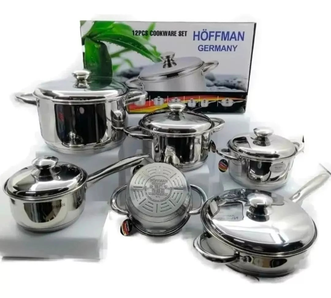 Batería de Ollas Hoffman Germany 🍳 Acero Inoxidable Premium (12 Piezas)