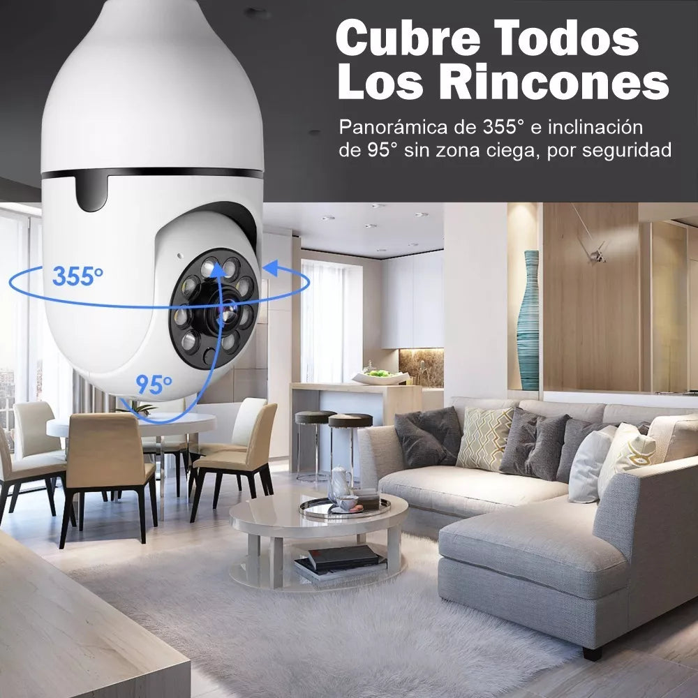 Cámara de Seguridad WiFi tipo Bombillo 💡 Visión Panorámica 360°