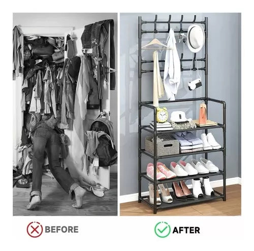 Perchero Organizador 5 Niveles con Zapatero – Diseño Compacto