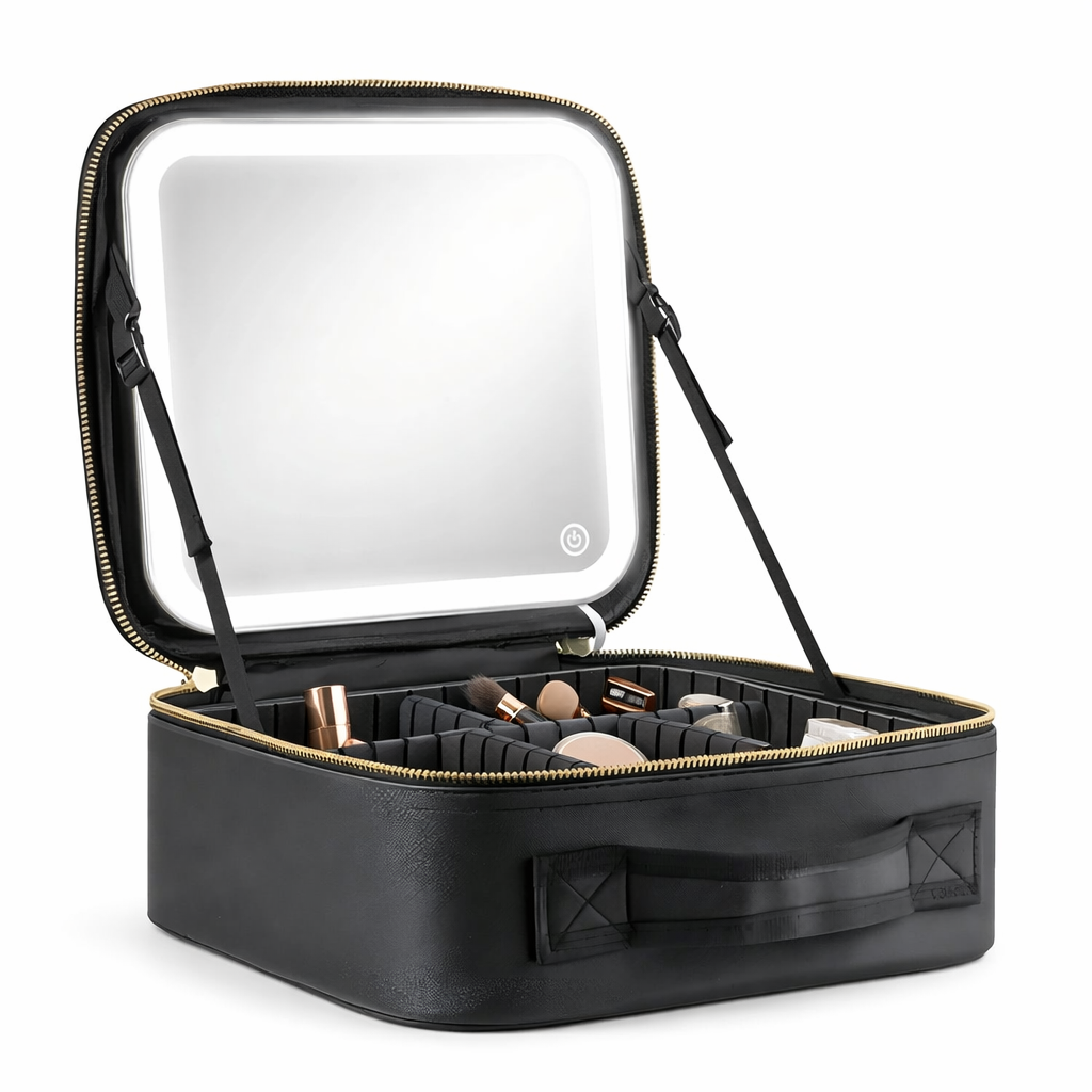 Bolsa Cosmética con Espejo y Luz LED 💄 Organizador de Maquillaje para Viaje