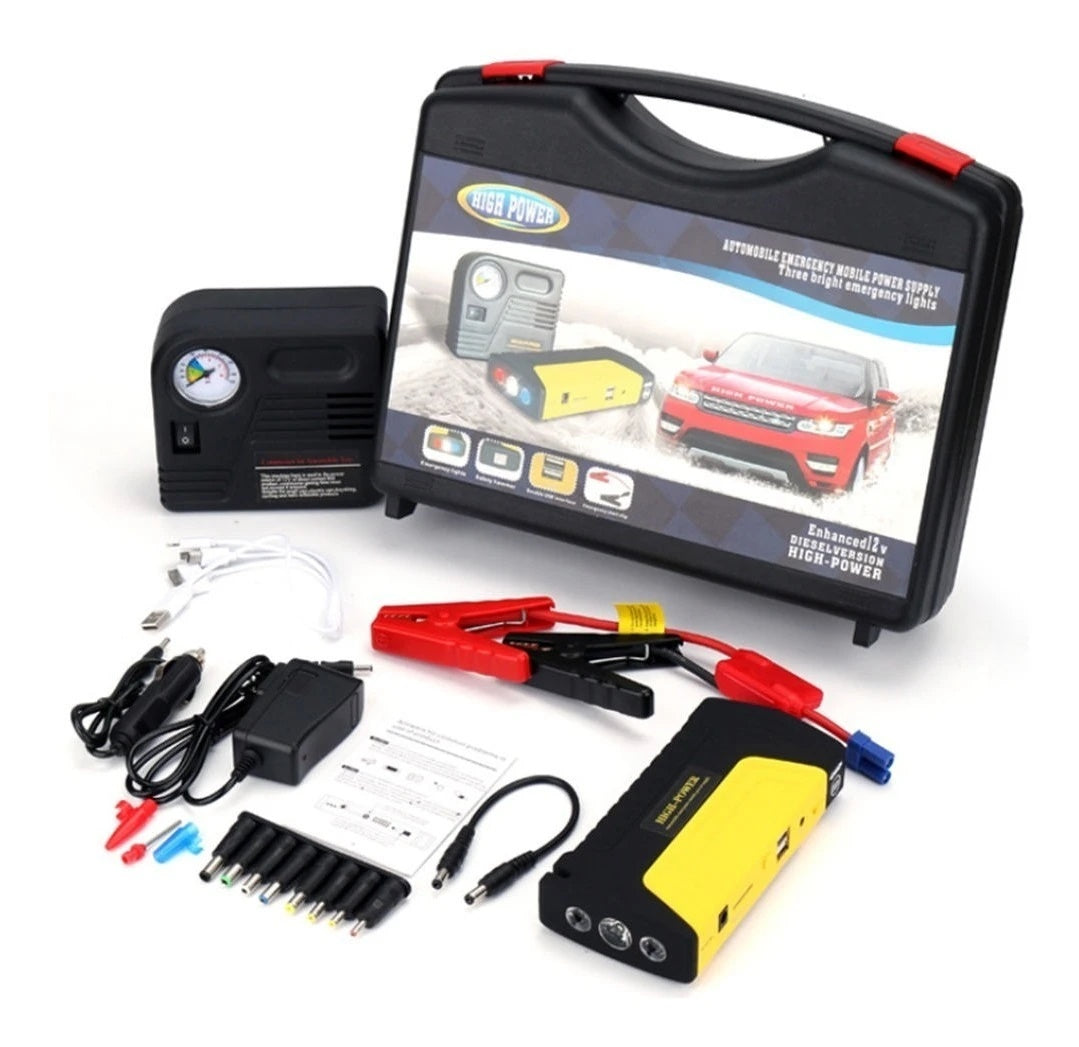 Arrancador de Batería + Compresor para Auto 🚗 Emergencias Todo en Uno