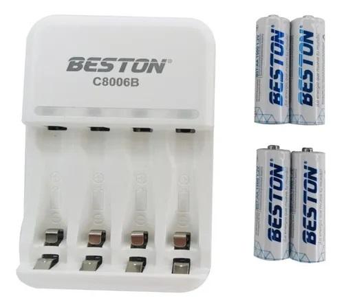 Baterias Beston AA Recargable X 4 Pack + Cargador pilas