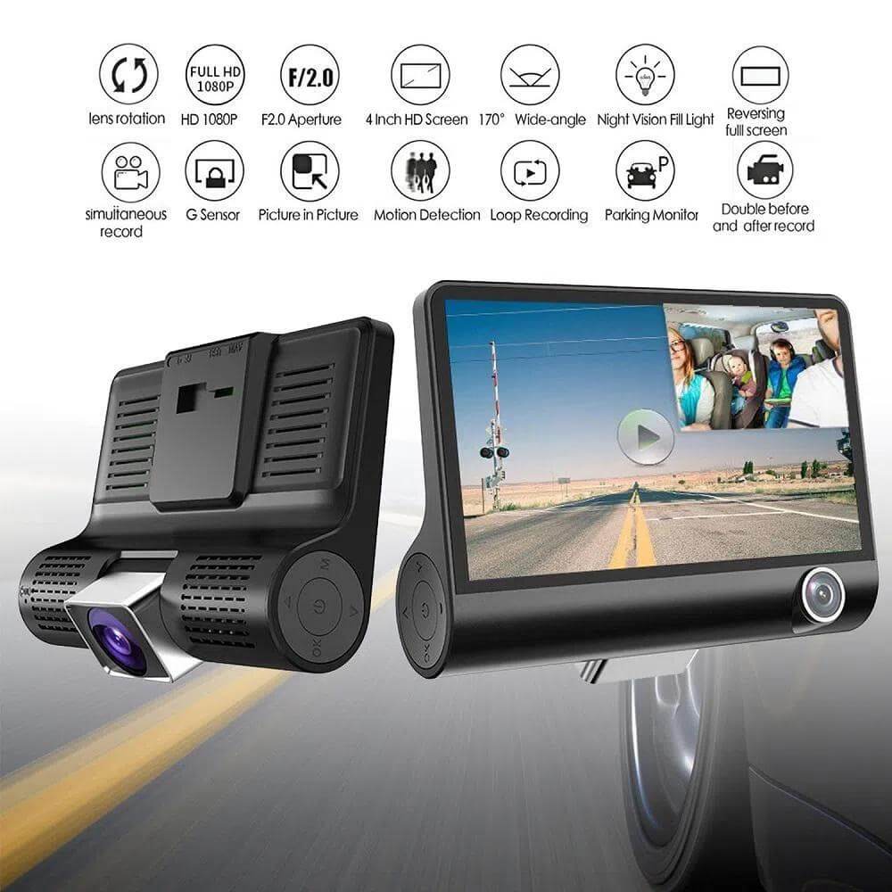 Cámara de Seguridad para Carro 🚗 Triple Visión + Reversa