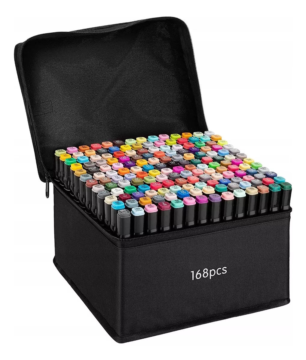 Set de 168 Marcadores Touch 🎨 Doble Punta con Estuche