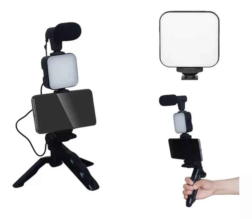 Kit Estabilizador para Celular 🎥 Luz LED + Micrófono y Control
