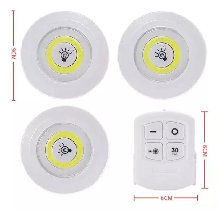 Set de 3 Lámparas LED Inalámbricas 💡 Adhesivas con Control Remoto