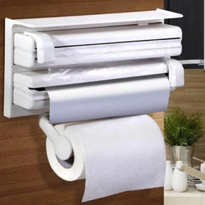 Organizador de Cocina 4 en 1 🧻 Dispensador con Cortador de Papel Aluminio y Vinipel
