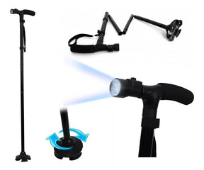 Bastón Ortopédico Plegable con Linterna LED 🔦 Mayor Seguridad al Caminar