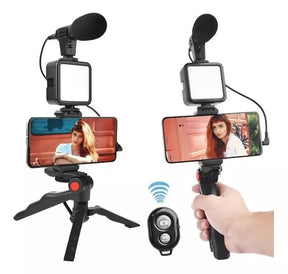 Kit Estabilizador para Celular 🎥 Luz LED + Micrófono y Control