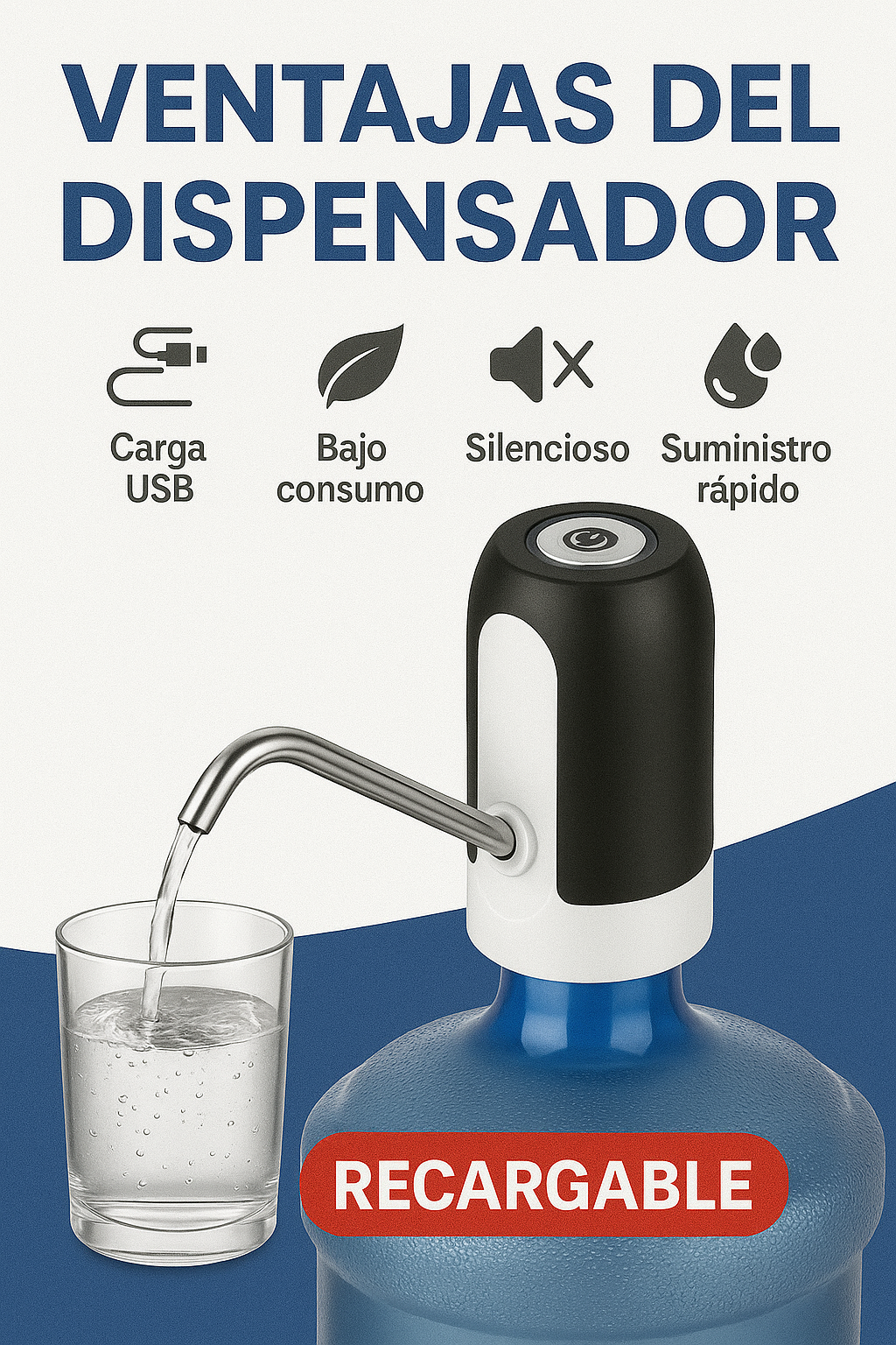 Dispensador Automático de Agua 💧 Sirve con un Botón (Recargable)