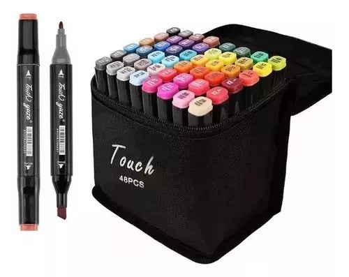 Marcadores de Dibujo X48 Colores 🎨 Doble Punta Base Alcohol para Arte Profesional