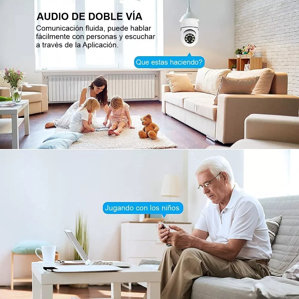 Cámara de Seguridad WiFi tipo Bombillo 💡 Visión Panorámica 360°