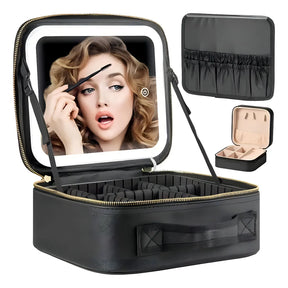 Bolsa Cosmética  con Espejo y Luz LED 💄 Organizador de Maquillaje para Viaje