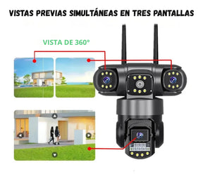 Cámara de Seguridad Exterior 3 Lentes PTZ 📷 Visión 360° con Zoom 10X y WiFi