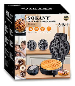 Máquina Para Donas y Gofres 3 en 1 🍩🧇 Sokany Antiadherente 600W