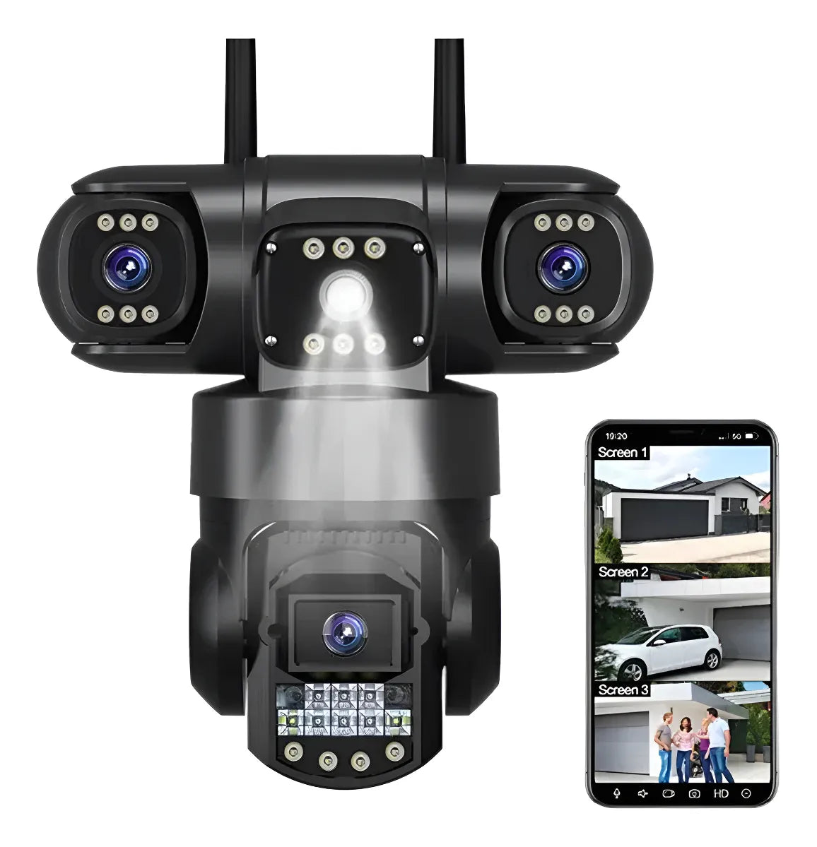 Cámara de Seguridad Exterior 3 Lentes PTZ 📷 Visión 360° con Zoom 10X y WiFi