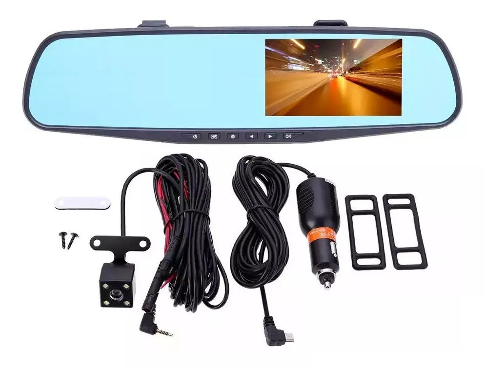 Cámara Dual para Carro Tipo Espejo Retrovisor – Visión Frontal y Reversa 🚗