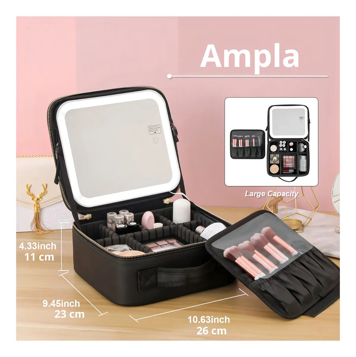 Bolsa Cosmética  con Espejo y Luz LED 💄 Organizador de Maquillaje para Viaje