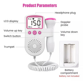 Audífono cardíaco para bebés, monitor de sonar Doppler fetal, color rosa