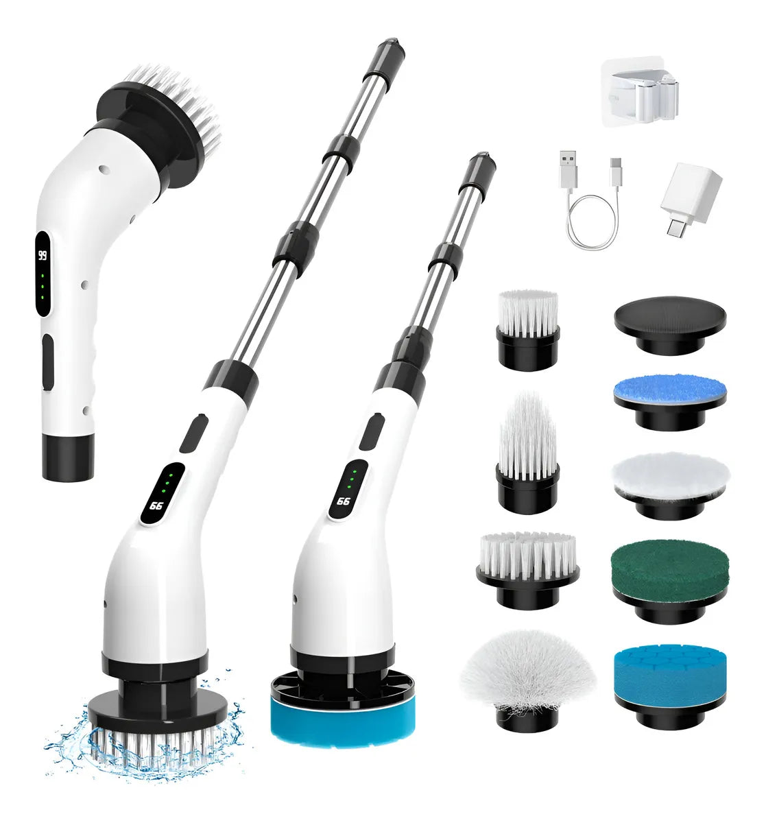 Cepillo Eléctrico Recargable para Limpieza 🧼 Con Mango Extensible y 9 Accesorios