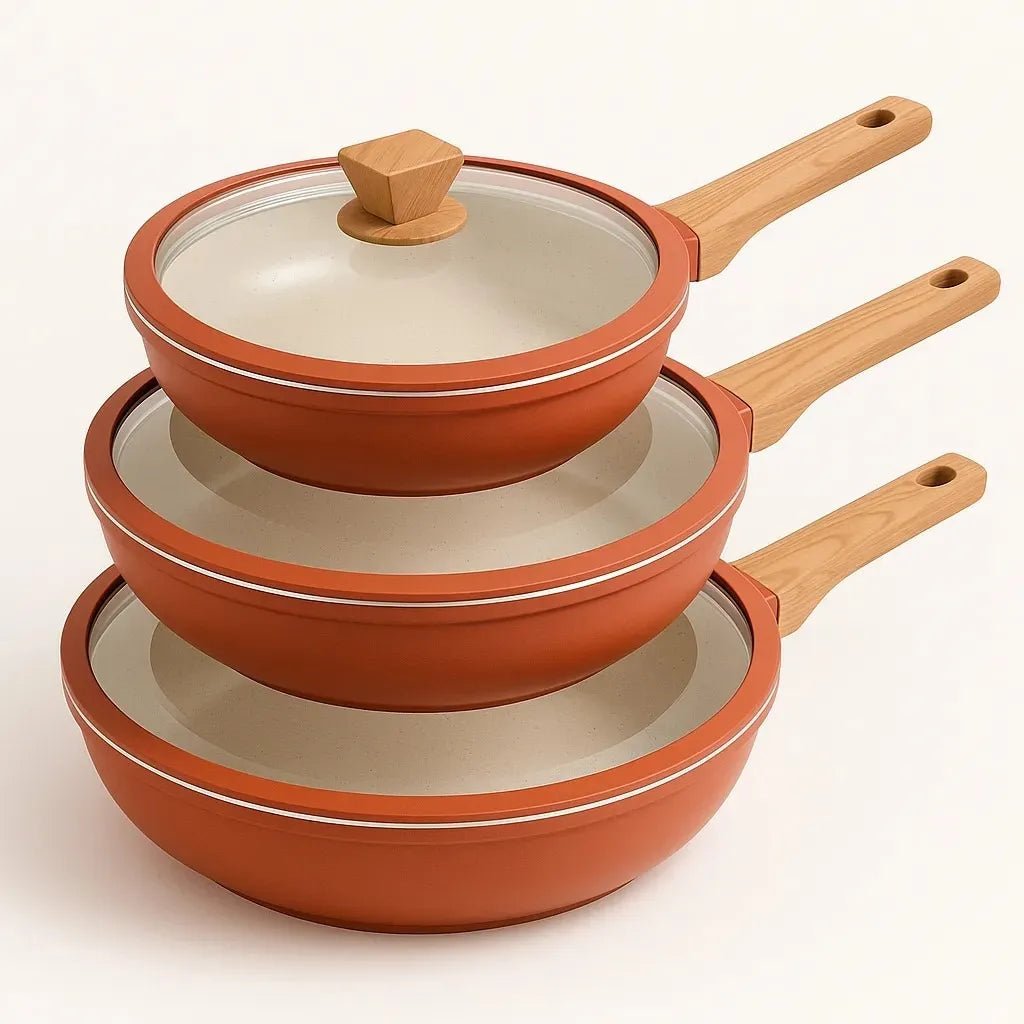 Set de Sartenes Antiadherentes de Granito X3 🍳 Cocina Fácil sin que se Pegue
