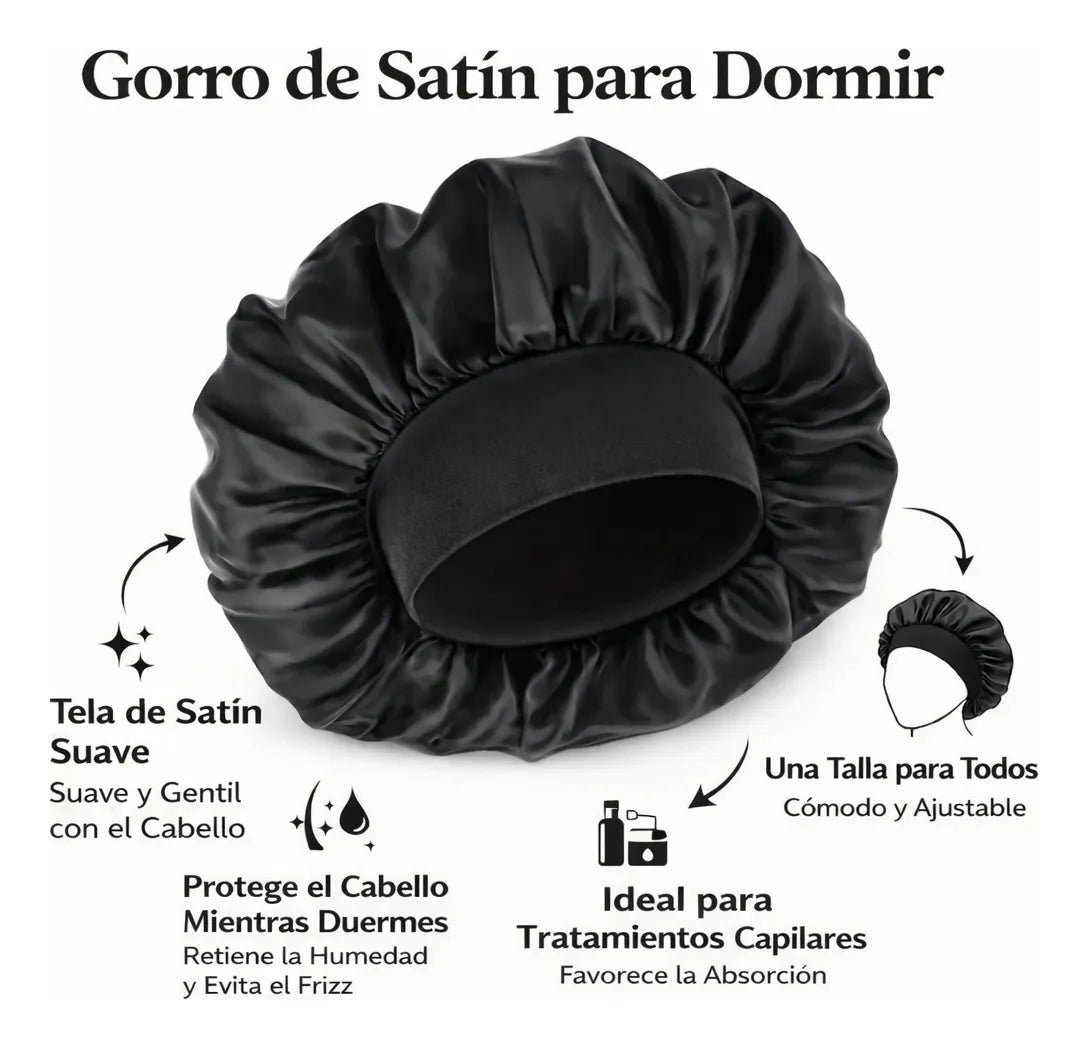 Gorro de Satén para Dormir 🌙 Protege Cabello Rizado, Crespo y Ondulado sin Frizz
