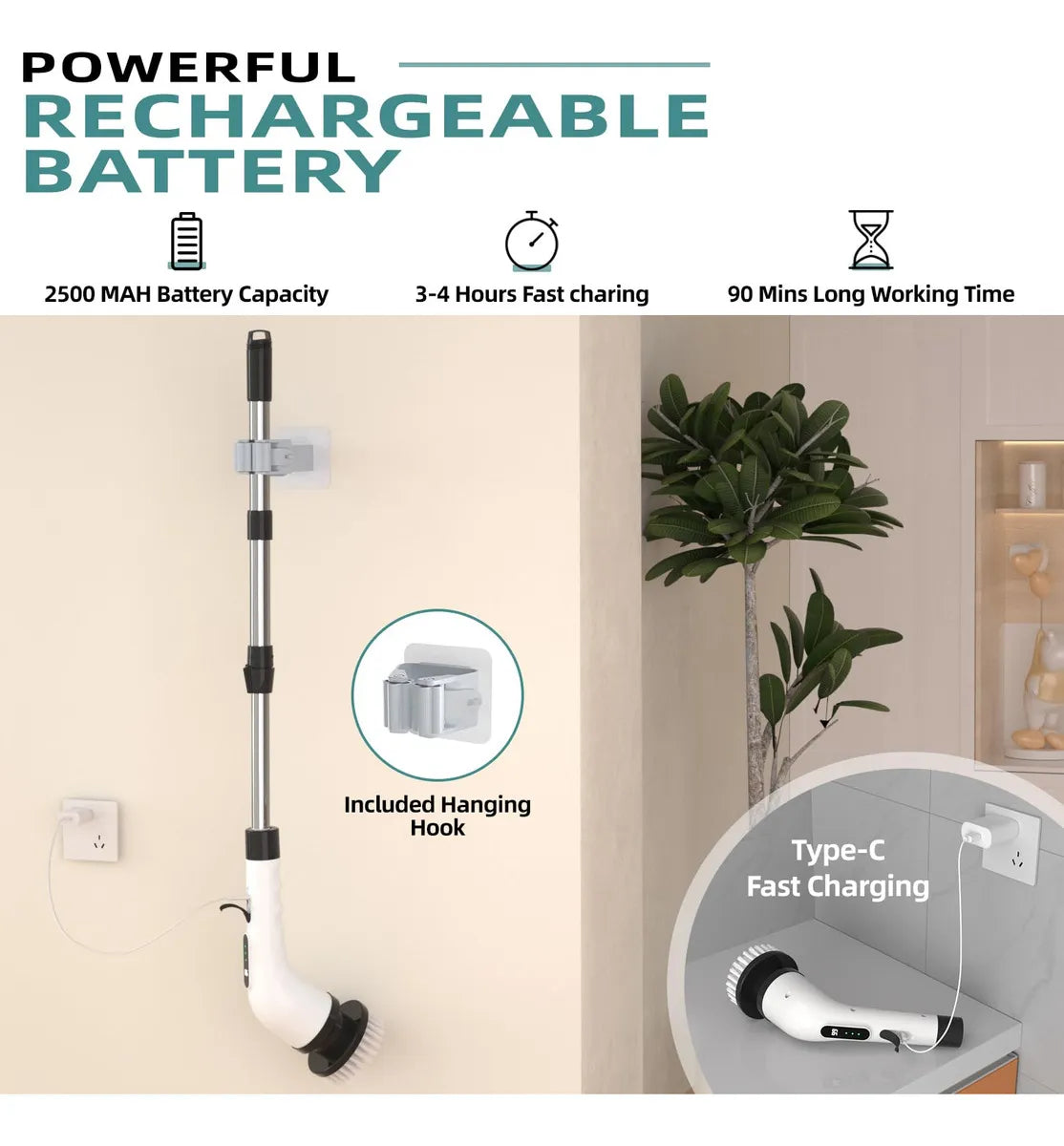 Cepillo Eléctrico Recargable para Limpieza 🧼 Con Mango Extensible y 9 Accesorios