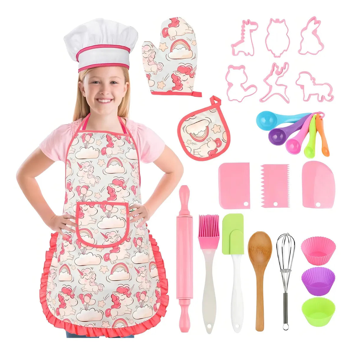 Juego de Repostería para Niñas 👩‍🍳🎂 Delantal y Gorro Chef | 26 Piezas