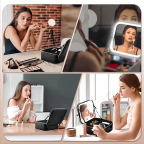 Bolsa Cosmética  con Espejo y Luz LED 💄 Organizador de Maquillaje para Viaje