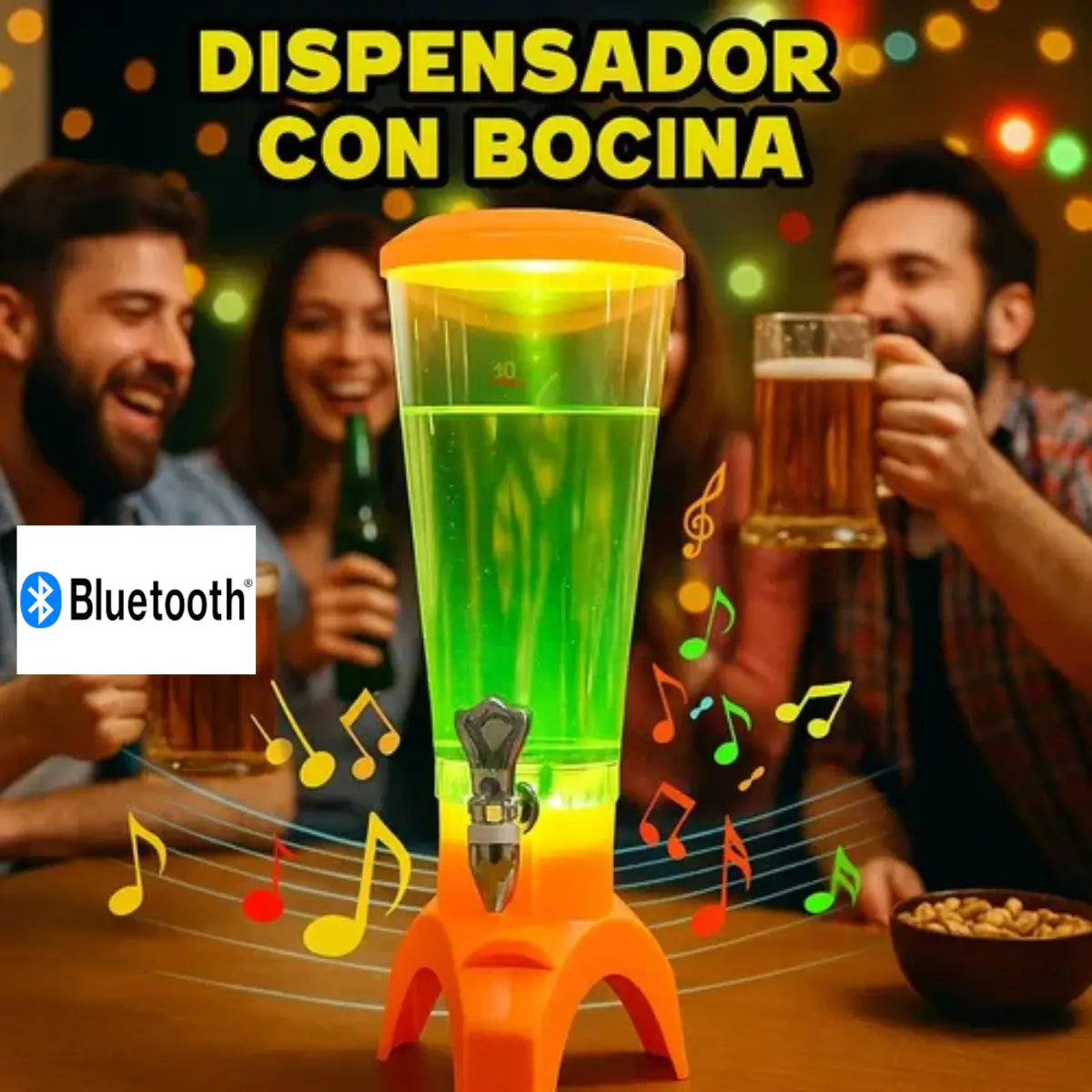 Torre Dispensador de Bebidas Tipo Jirafa 3.5L 🍻 Con Luz LED y Parlante para Fiestas