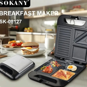 Sanduchera Parrilla Eléctrica 3 en 1 SOKANY 🔥 Cocina Rápido y Fácil