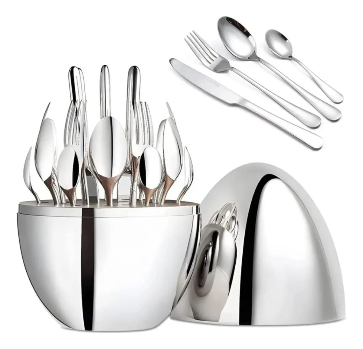 Set de Cubiertos 24 Piezas en Acero Inoxidable 🍴 Con Estuche Portátil Tipo Huevo