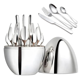 Set de Cubiertos 24 Piezas en Acero Inoxidable 🍴 Con Estuche Portátil Tipo Huevo