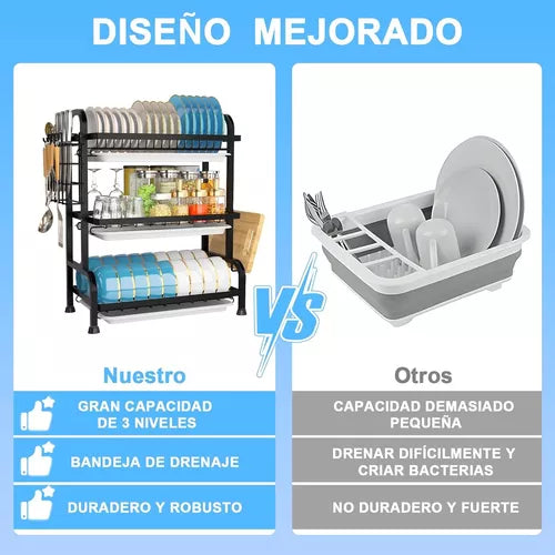 Escurridor de Platos Ajustable 🍽️ Organizador de Cocina Ahorra Espacio