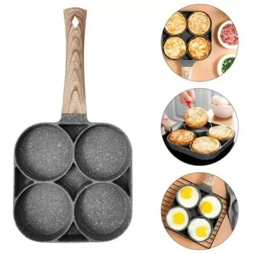 Sartén Antiadherente de 4 Puestos – Huevos, Arepas y Pancakes Perfectos 🍳