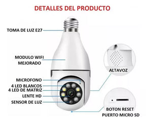 Cámara de Seguridad WiFi tipo Bombillo 💡 Visión Panorámica 360°