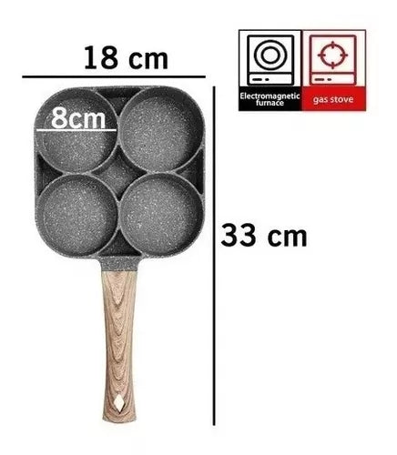 Sartén Antiadherente de 4 Puestos – Huevos, Arepas y Pancakes Perfectos 🍳