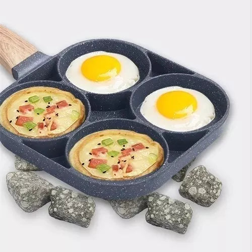 Sartén Antiadherente de 4 Puestos – Huevos, Arepas y Pancakes Perfectos 🍳